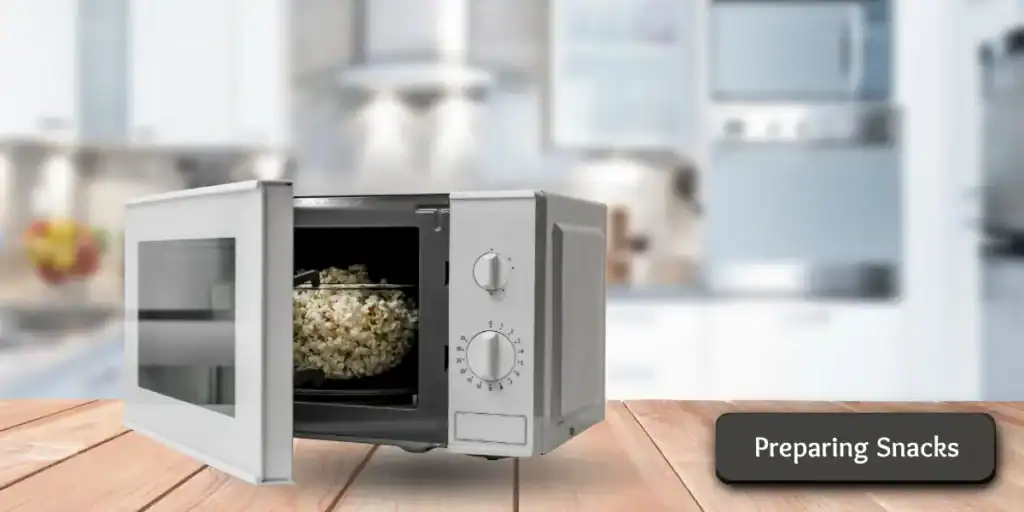 Preparing snacks, such as popcorn, in a convection microwave oven.