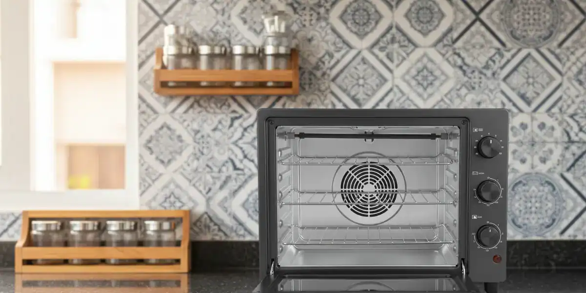 OTG oven interior showing top, middle, and bottom racks