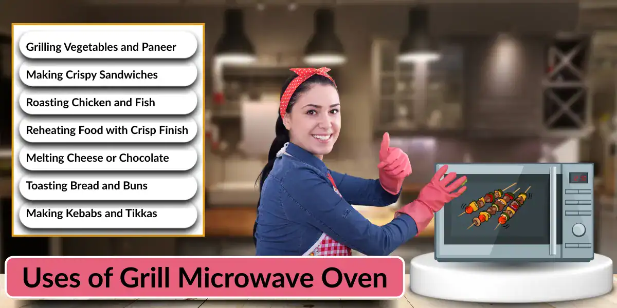 Top uses of grill microwave oven for grilling, toasting, and reheating food.