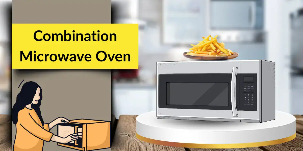 Woman using a combination microwave oven in kitchen.