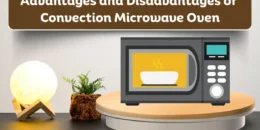 Feature image showing a convection microwave oven on a platform with the title advantages and disadvantages of convection microwave oven.