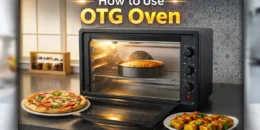 OTG oven baking cake with pizza and grilled paneer, showing easy home cooking