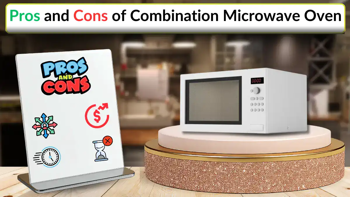 Feature image showing a combination microwave oven with icons representing pros and cons.