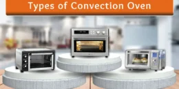 Types of convection ovens shown on podium stands, including toaster, countertop, and microwave convection models.