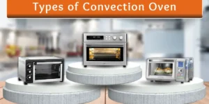 Types of convection ovens shown on podium stands, including toaster, countertop, and microwave convection models.