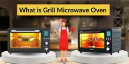 Grill microwave ovens showcasing different models with advanced cooking features.